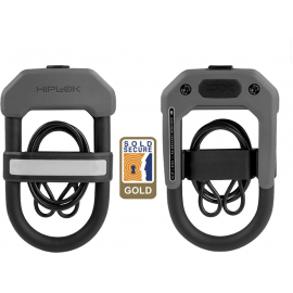 HIPLOK DXC D LOCK 14MM X 15 X 8.5CM HARDENED STEEL + 5MM X 0.9M CABLE + CABLE HOLDER (GOLD SOLD SECURE): BLACK 14MM X 15 X 8.5CM